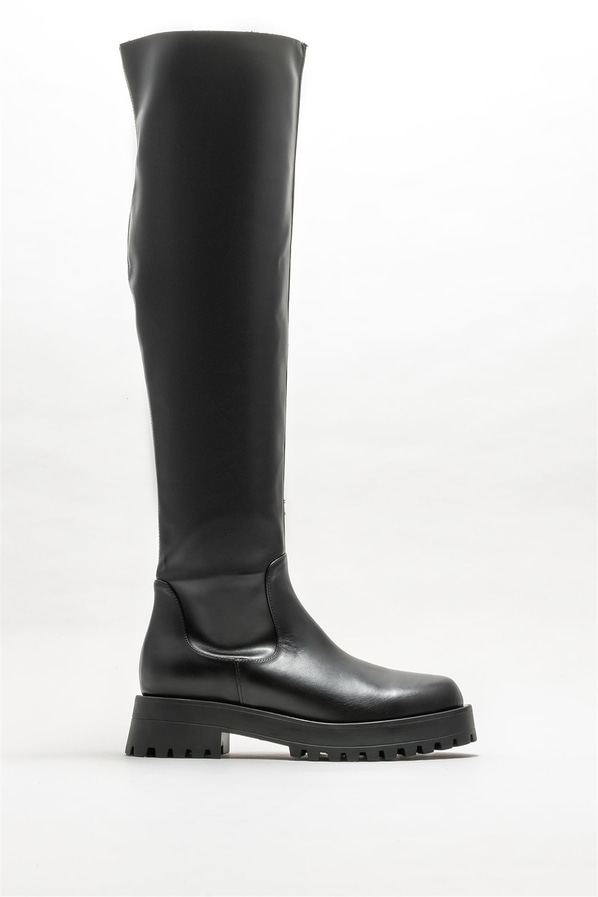 Siyah düz kadın çizme - Elle Shoes