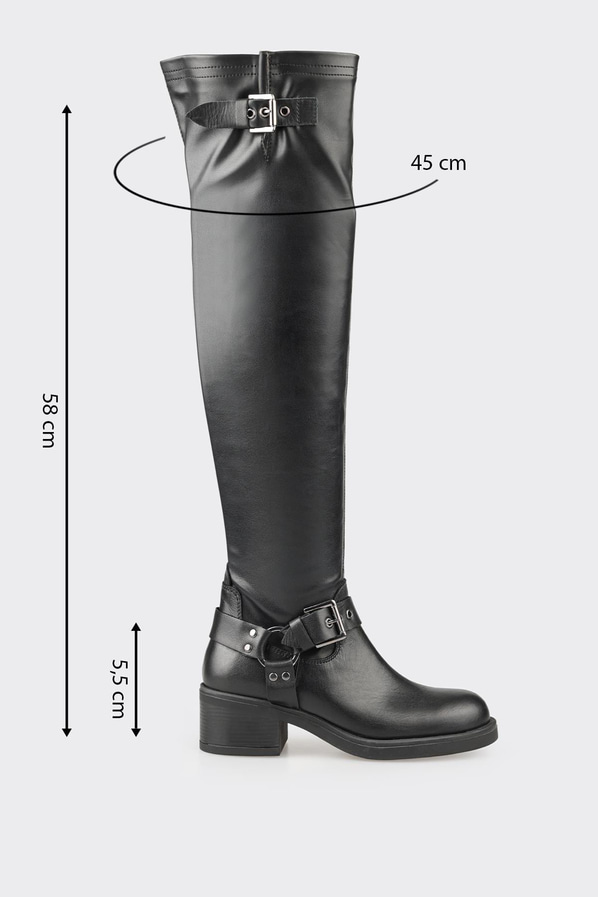 Siyah deri düz kadın çizme, rahat kullanım için - Elle Shoes
