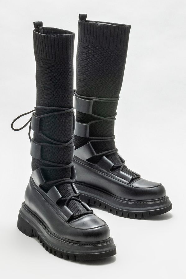 Siyah düz kadın çizme - Elle Shoes