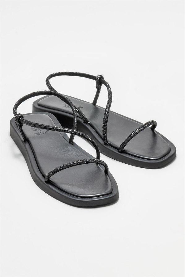 Siyah düz kadın sandalet - Elle Shoes