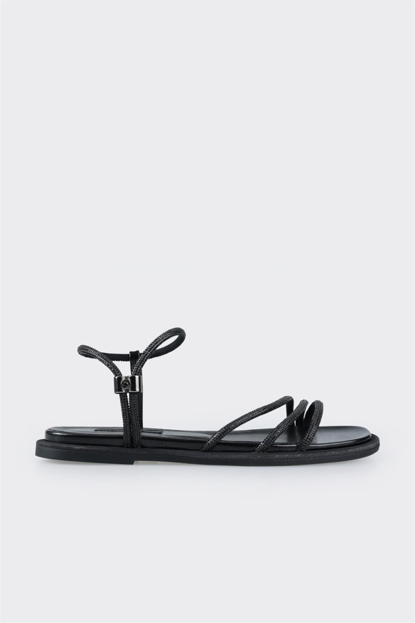 Siyah simli düz kadın sandalet - Elle Shoes