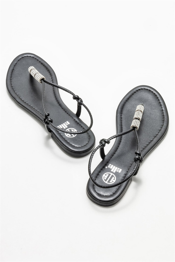 Siyah düz kadın sandalet - Elle Shoes