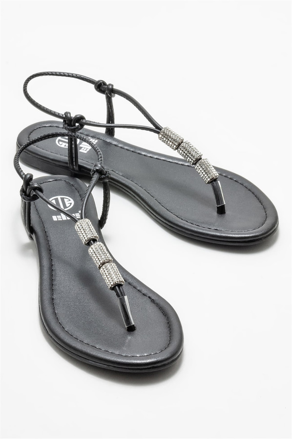 Siyah düz kadın sandalet - Elle Shoes