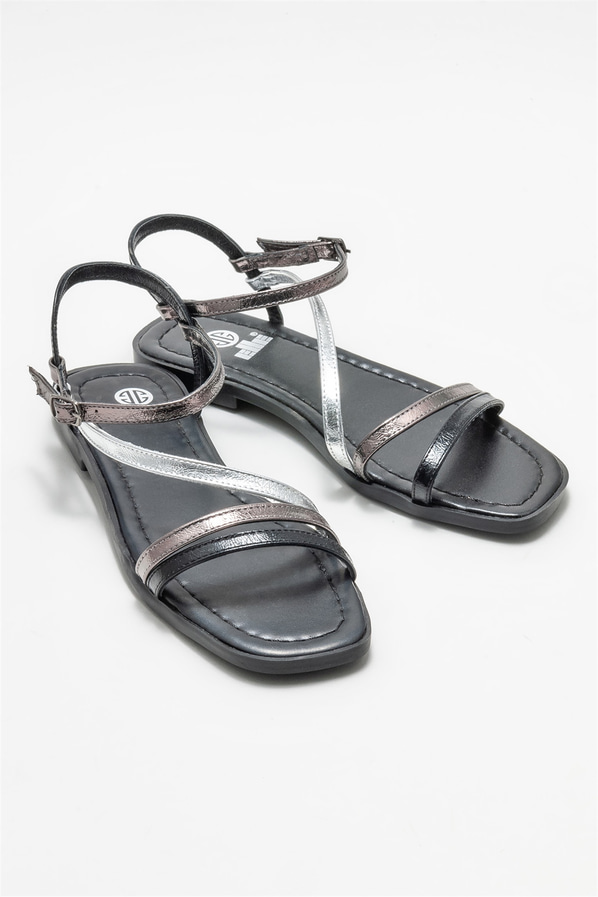 Siyah düz kadın sandalet - Elle Shoes