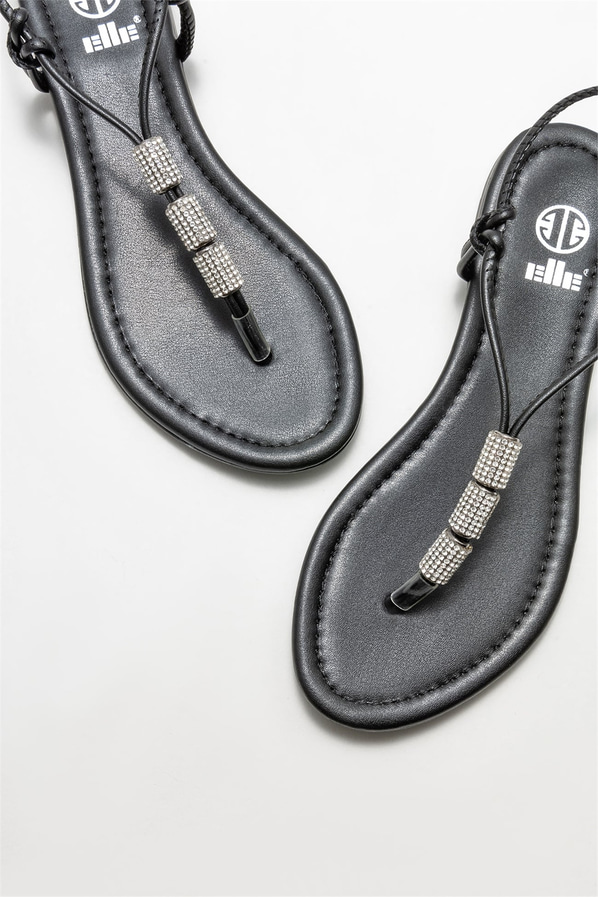 Siyah düz kadın sandalet - Elle Shoes