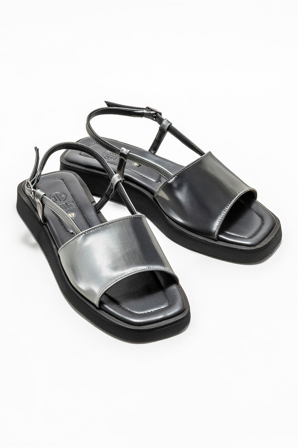 Siyah düz kadın sandalet - Elle Shoes