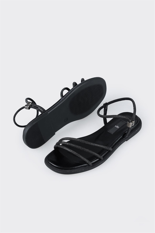Siyah simli düz kadın sandalet - Elle Shoes