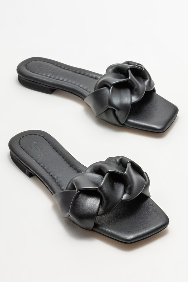Siyah düz kadın terlik - Elle Shoes