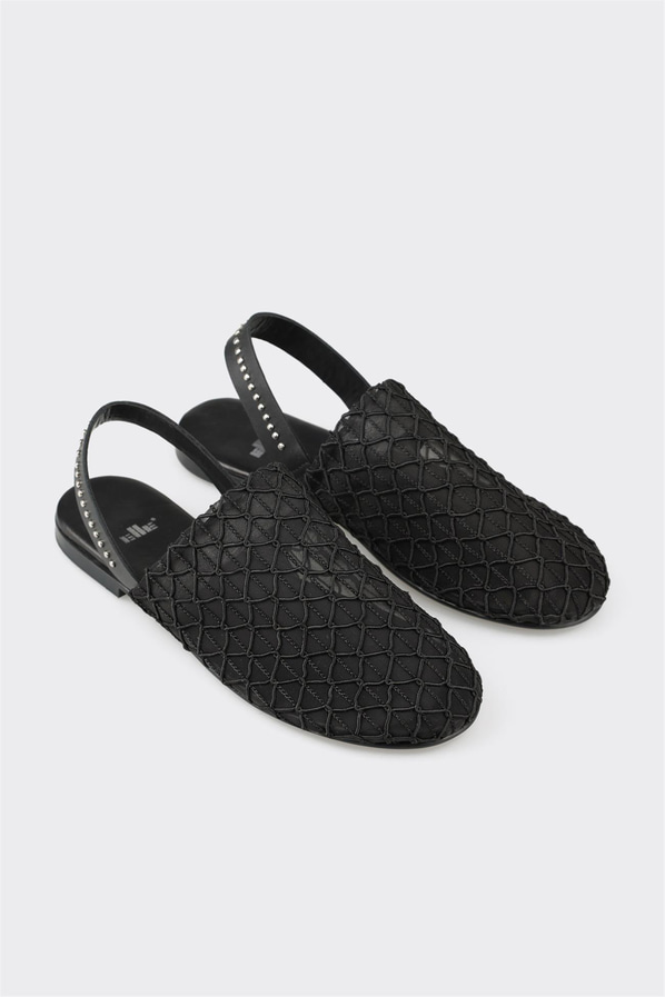 Siyah kadın düz sandalet, günlük kullanım için - Elle Shoes