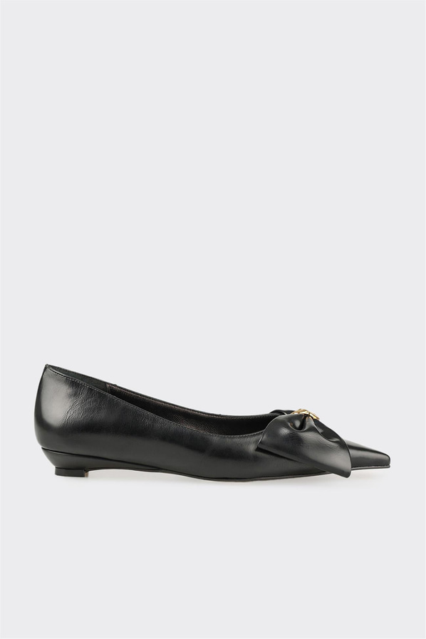 Siyah altın deri sivri burunlu dolgu topuklu kadın günlük ayakkabı, rahat kullanım için - Elle Shoes