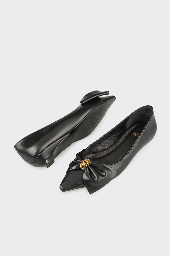 Siyah altın deri sivri burunlu dolgu topuklu kadın günlük ayakkabı, rahat kullanım için - Elle Shoes