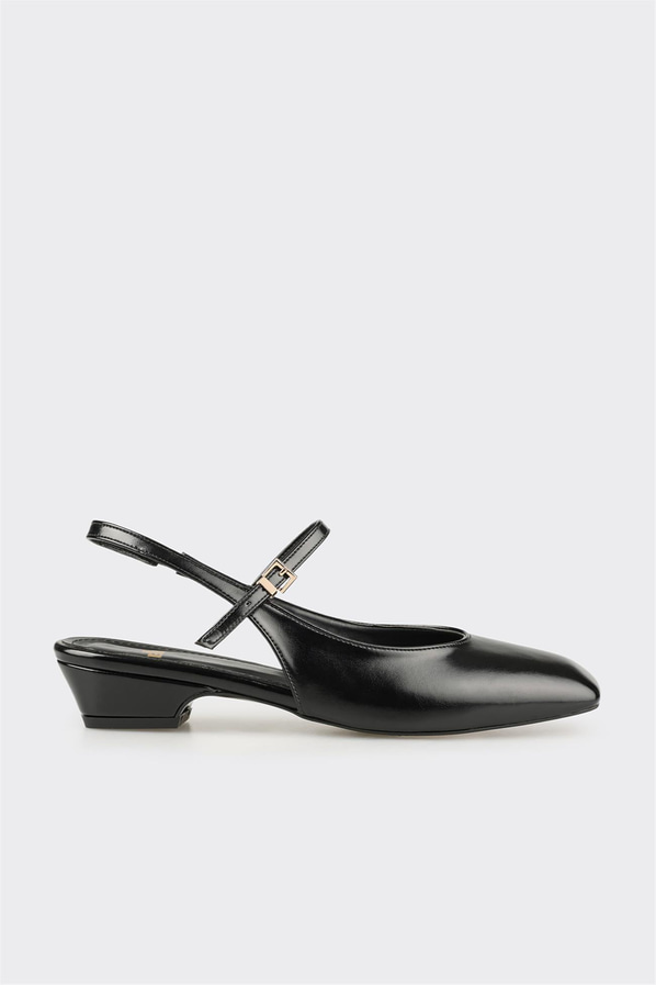 Siyah altın deri tokalı kare burunlu kadın günlük ayakkabı, ofis stili için - Elle Shoes