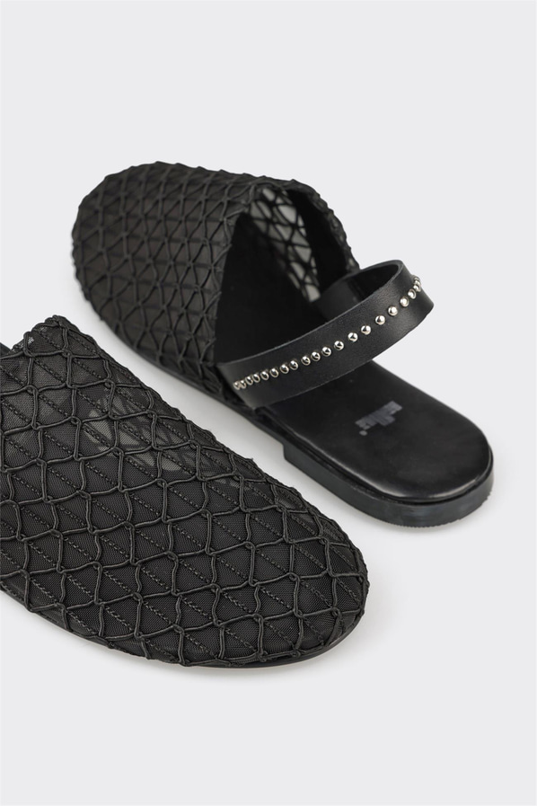 Siyah kadın düz sandalet, günlük kullanım için - Elle Shoes
