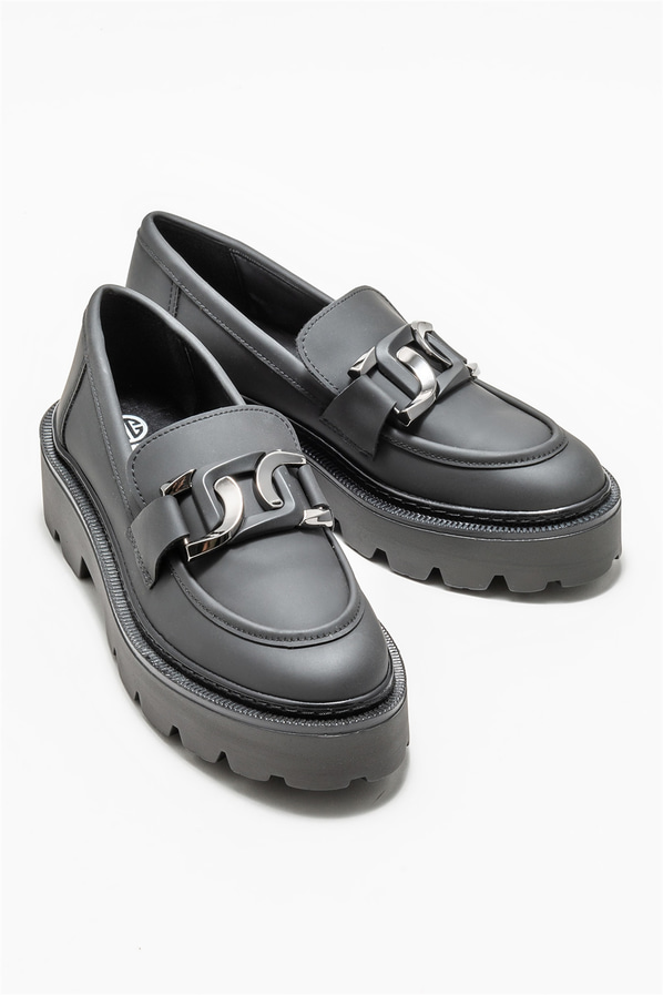 Siyah kadın loafer, günlük kullanım için - Elle Shoes