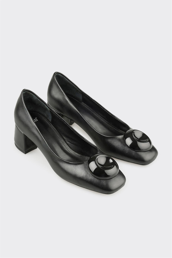 Siyah Kadın Orta Topuk Ayakkabı
