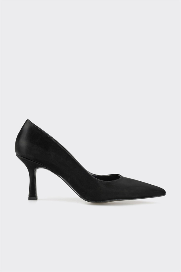 Siyah deri örgü dokulu kadın stiletto, ofis stili için - Elle Shoes