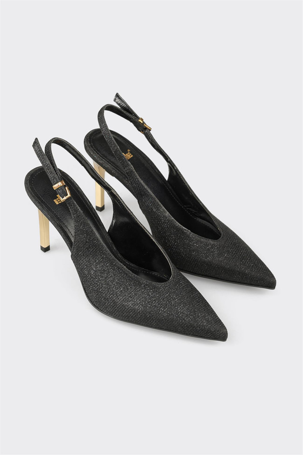 Siyah ince topuklu örgü dokulu kadın ayakkabı, rahat kullanım için - Elle Shoes