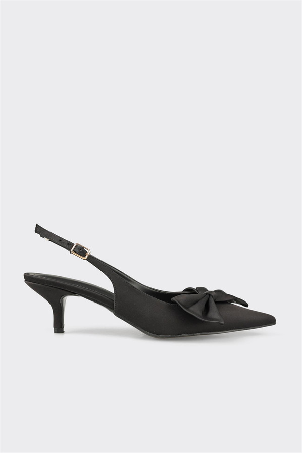 Siyah ince topuklu örgü dokulu kadın ayakkabı, günlük kullanım için - Elle Shoes
