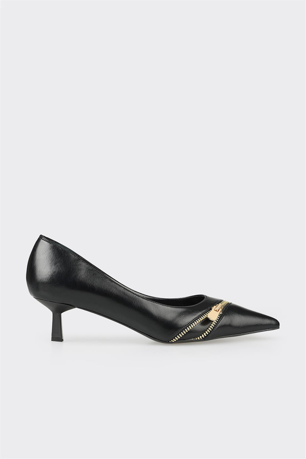 Siyah fermuarlı topuklu kadın ayakkabı - Elle Shoes