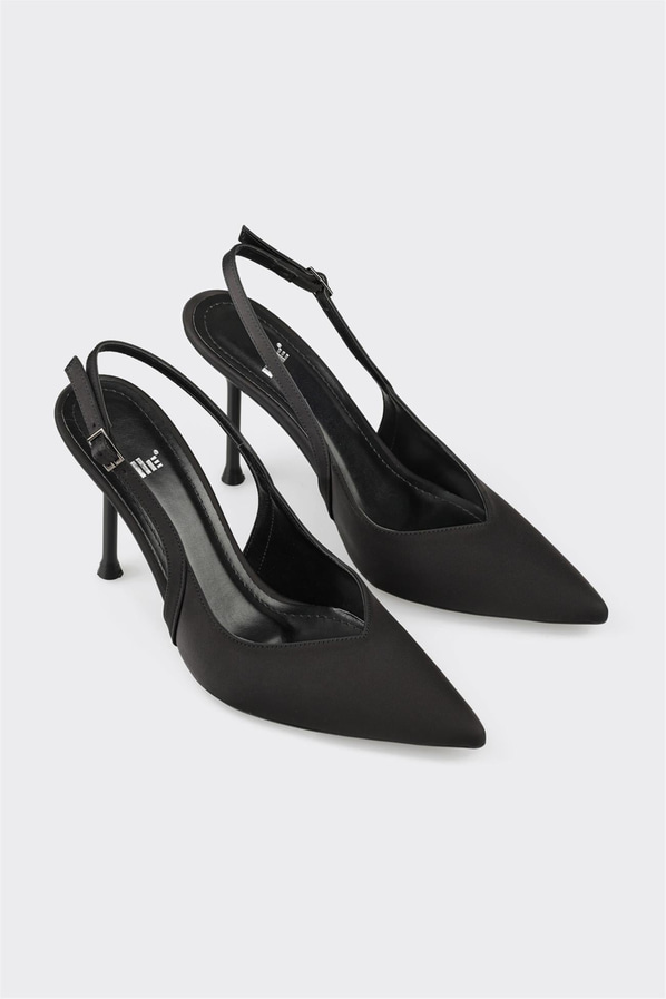 Siyah tekstil topuklu kadın ayakkabı, rahat kullanım için - Elle Shoes