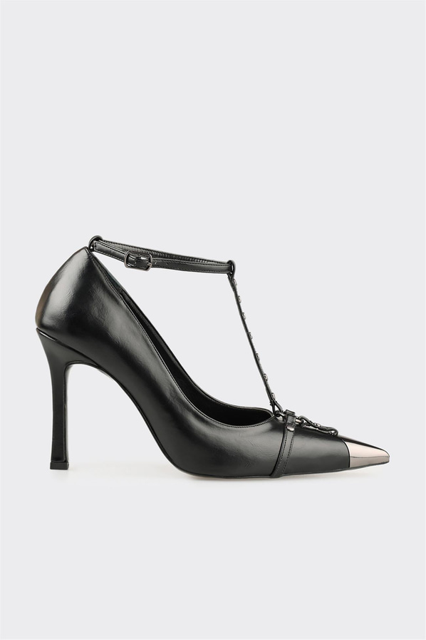Siyah ince topuklu kadın ayakkabı, ofis stili için - Elle Shoes