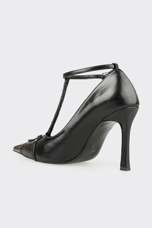Siyah ince topuklu kadın ayakkabı, ofis stili için - Elle Shoes