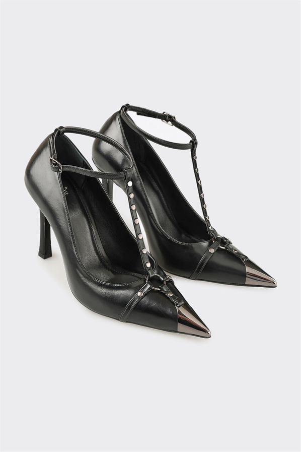 Siyah ince topuklu kadın ayakkabı, ofis stili için - Elle Shoes