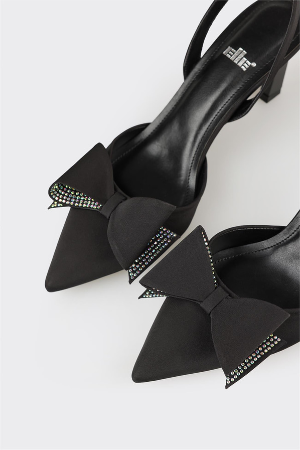 Siyah sivri burunlu ince topuklu kadın ayakkabı, ofis stili için - Elle Shoes