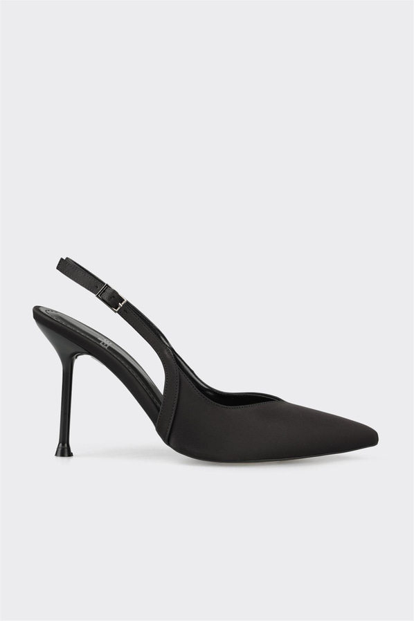 Siyah tekstil topuklu kadın ayakkabı, rahat kullanım için - Elle Shoes
