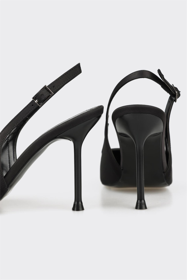 Siyah tekstil topuklu kadın ayakkabı, rahat kullanım için - Elle Shoes