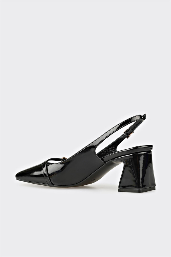 Siyah kalın topuklu kadın ayakkabı, ofis stili için - Elle Shoes