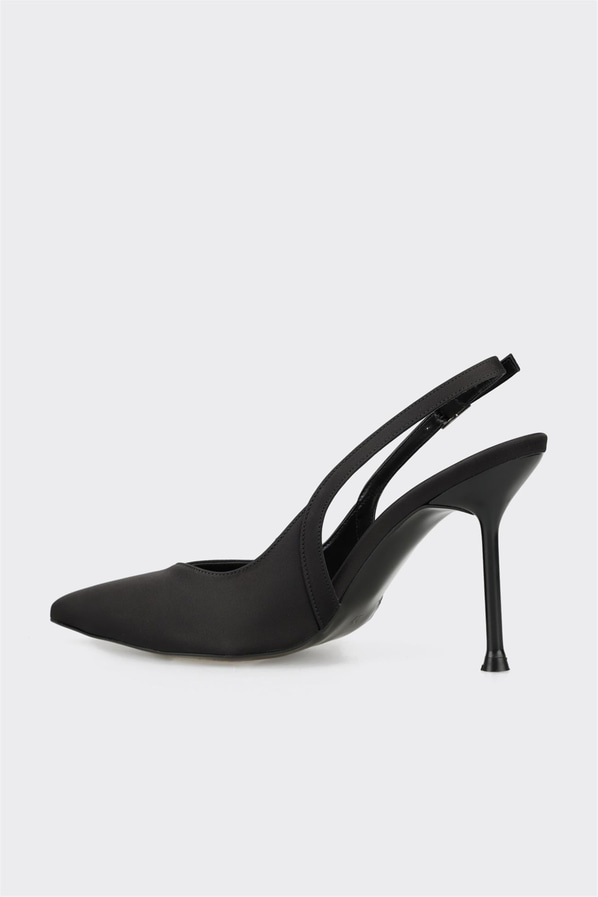Siyah tekstil topuklu kadın ayakkabı, rahat kullanım için - Elle Shoes