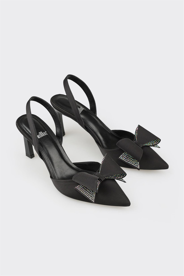 Siyah sivri burunlu ince topuklu kadın ayakkabı, ofis stili için - Elle Shoes