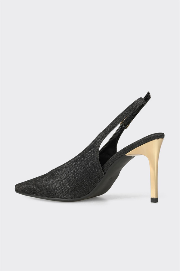 Siyah ince topuklu örgü dokulu kadın ayakkabı, rahat kullanım için - Elle Shoes