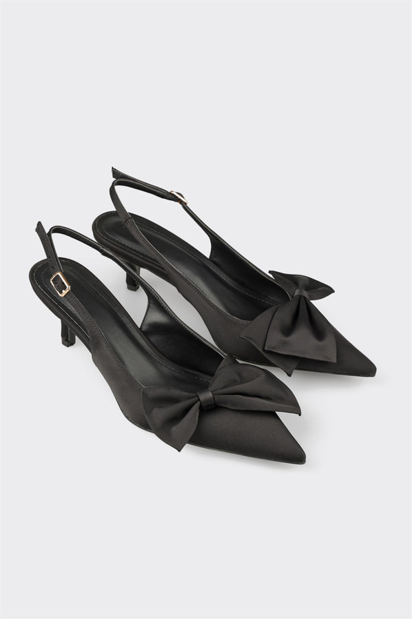Siyah ince topuklu örgü dokulu kadın ayakkabı, günlük kullanım için - Elle Shoes