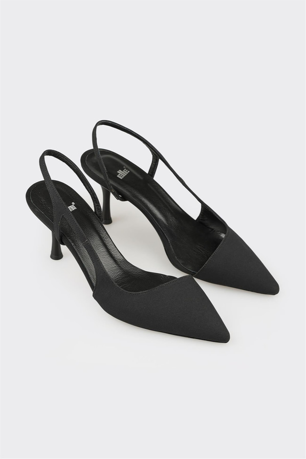 Siyah deri topuklu kadın ayakkabı, günlük kullanım için - Elle Shoes