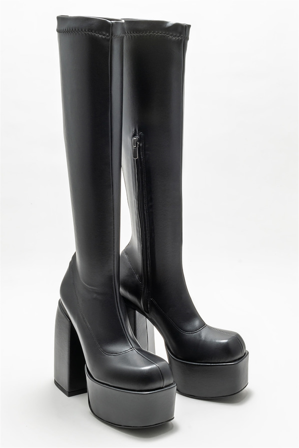 Siyah topuklu kadın çizme - Elle Shoes