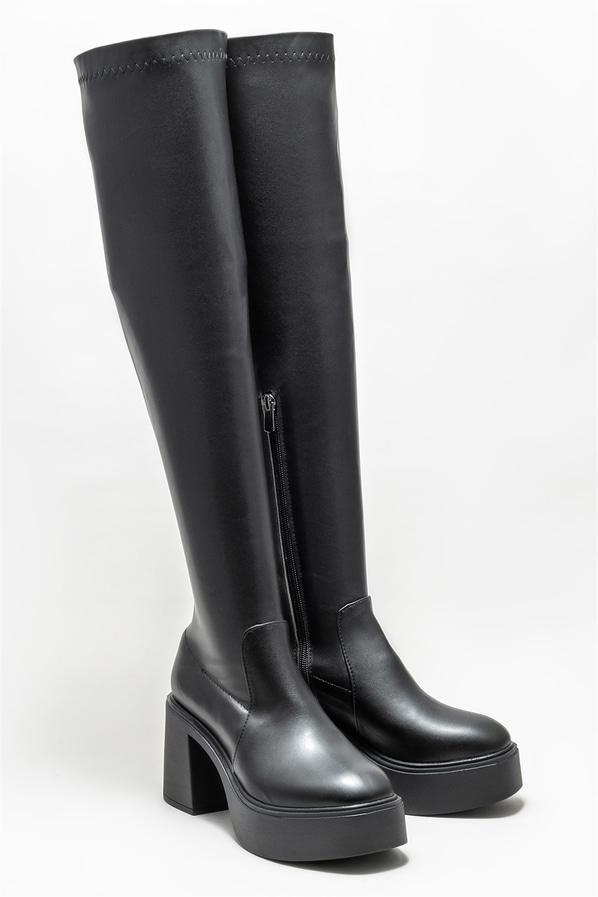 Siyah topuklu kadın çizme - Elle Shoes