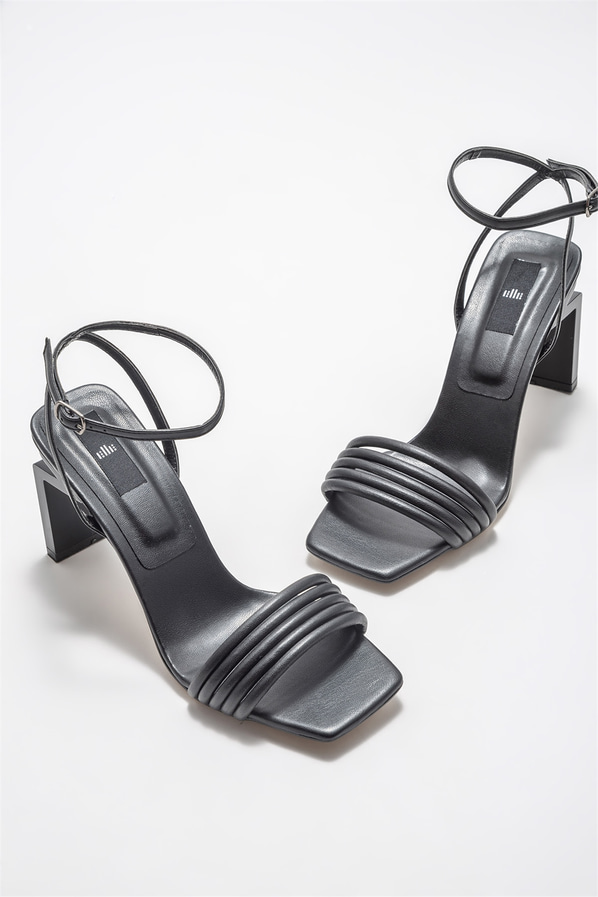 Siyah topuklu kadın sandalet - Elle Shoes