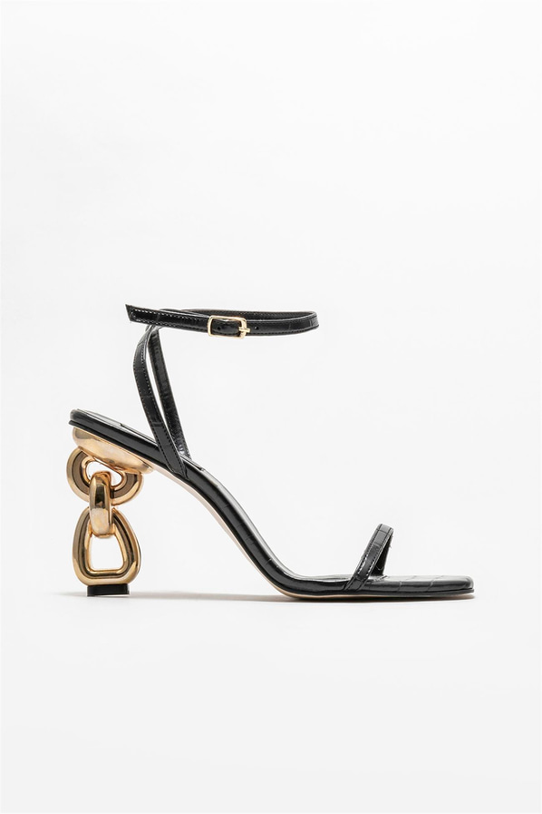 Siyah topuklu kadın sandalet - Elle Shoes
