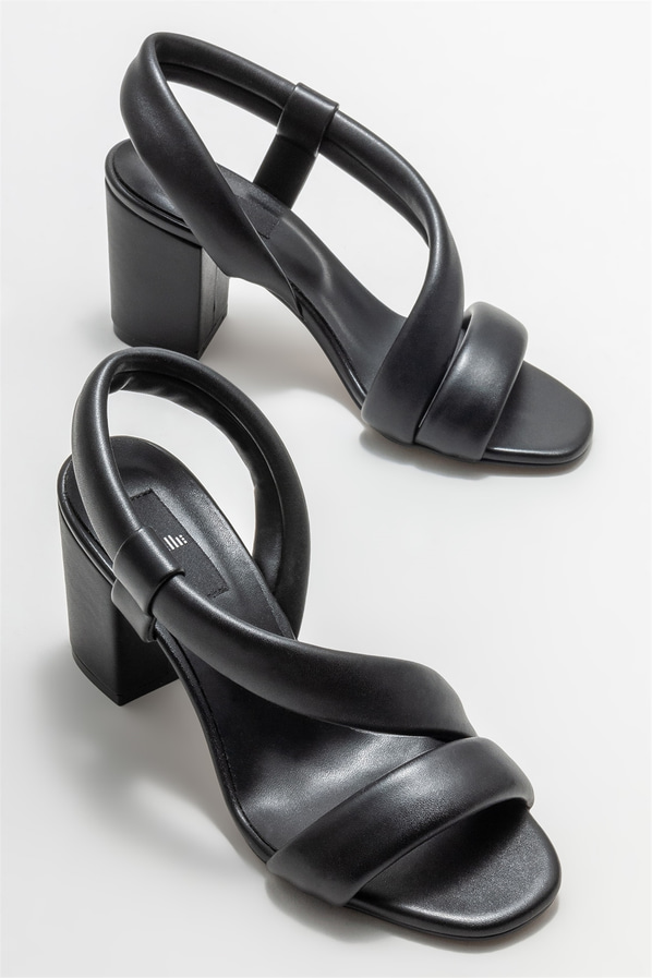 Siyah topuklu kadın sandalet - Elle Shoes