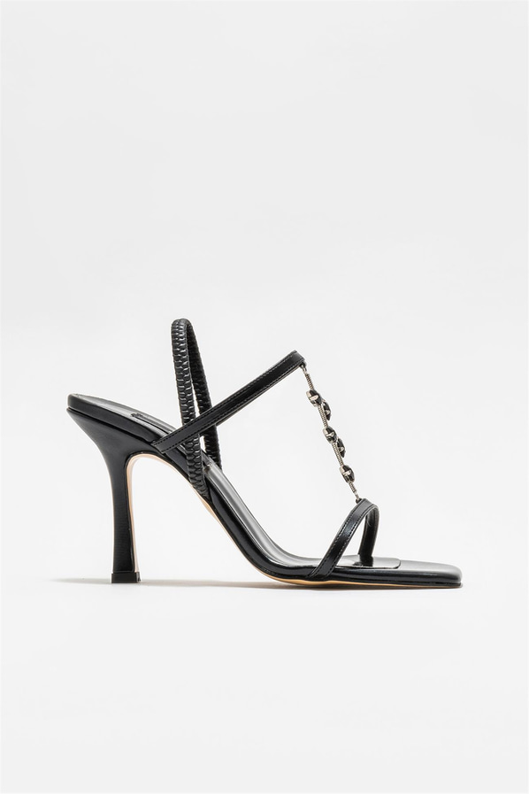 Siyah topuklu kadın sandalet - Elle Shoes