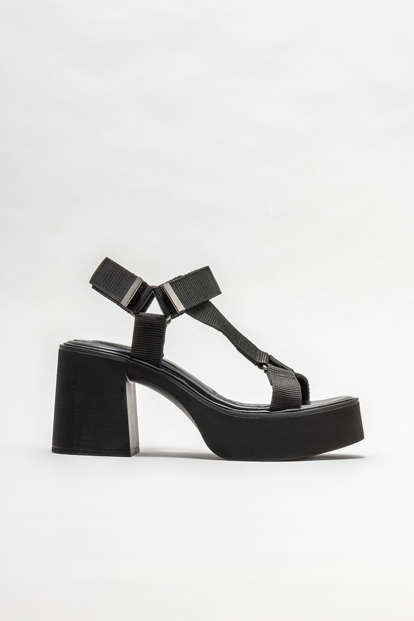 Siyah topuklu kadın sandalet - Elle Shoes