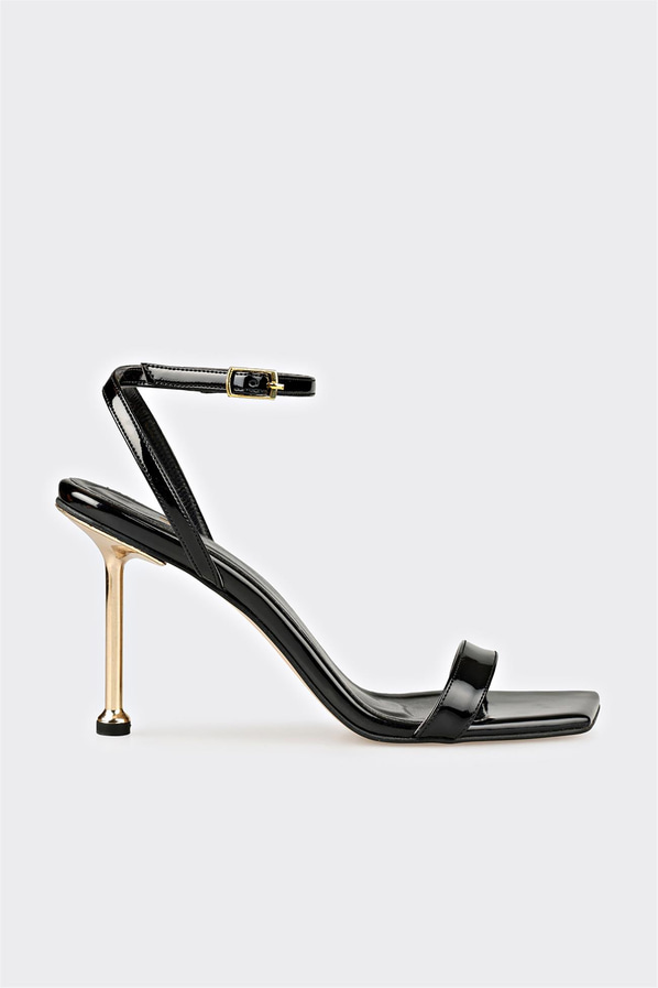 Siyah topuklu kadın sandalet, ofis stili için - Elle Shoes