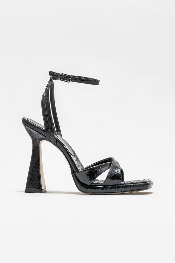Siyah topuklu kadın sandalet - Elle Shoes