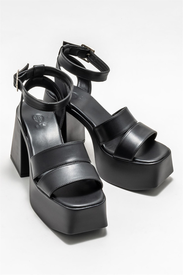 Siyah topuklu kadın sandalet - Elle Shoes