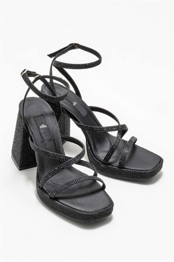 Siyah topuklu kadın sandalet - Elle Shoes