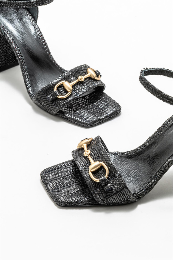 Siyah topuklu kadın sandalet - Elle Shoes