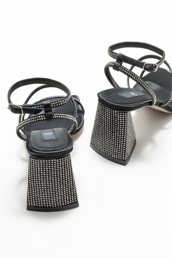 Siyah topuklu kadın sandalet - Elle Shoes