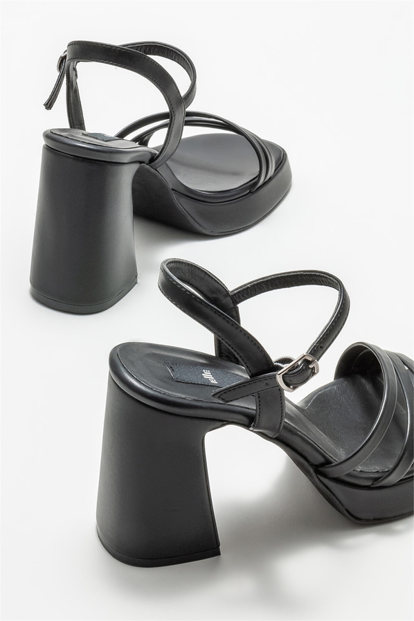 Siyah topuklu kadın sandalet - Elle Shoes